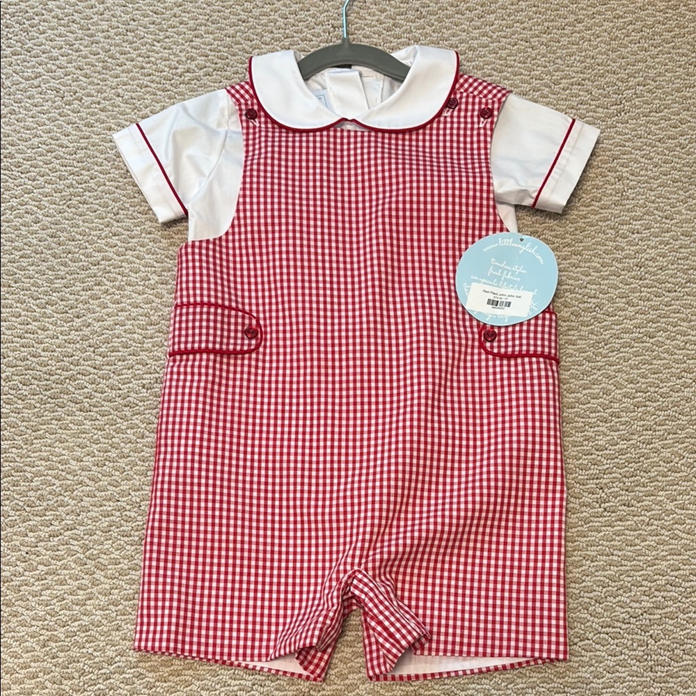 NWT little English Red plaid John John set
